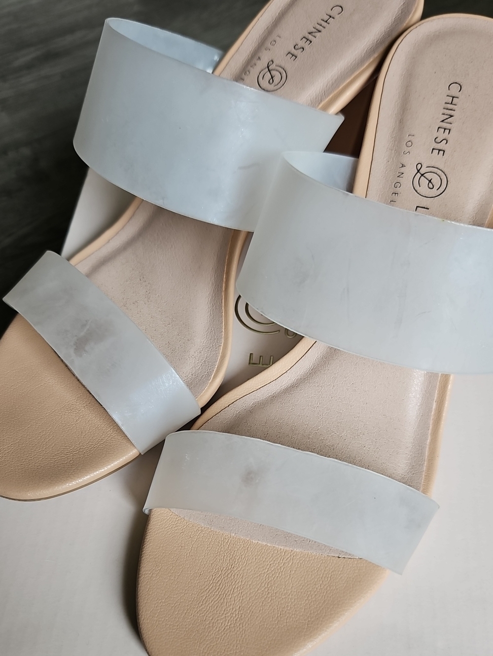 ☀️ Chinese Laundry Robinn Nude Frosted Wide Strap Block Heel Sandals Size 8.5 - Picture 5 of 7